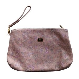 Ferchi Cosmetic Travel Bag Floral Spain Genuine Leather Metallic Pink Wristlet